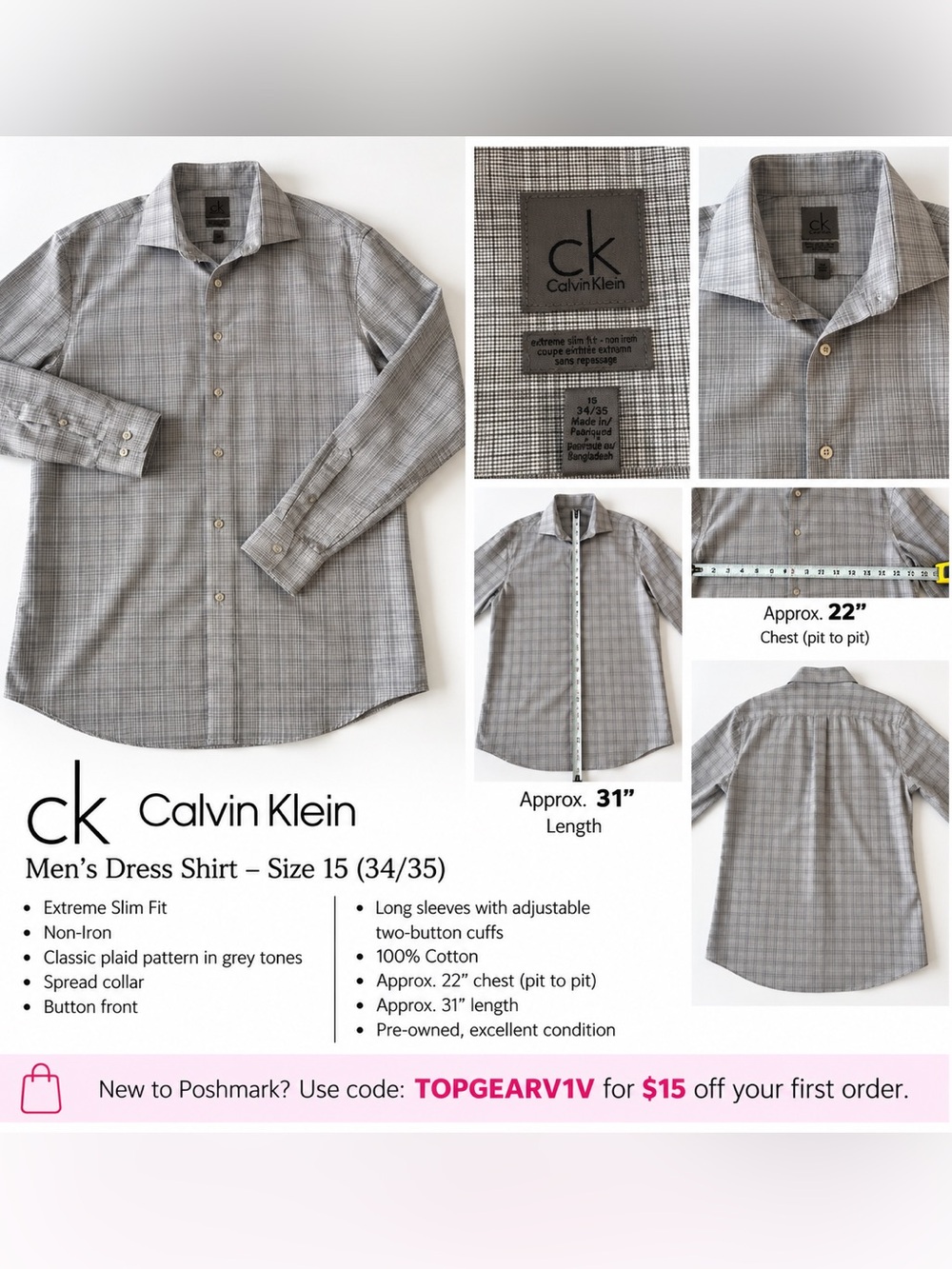 CK Calvin Klein
Men's Dress Shirt - Size 15 (34/35)